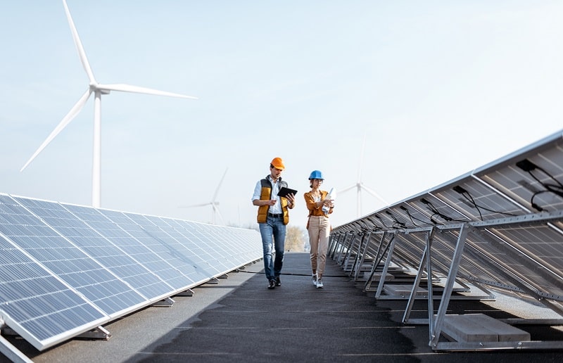 Renewable energy - wind turbine and solar panel